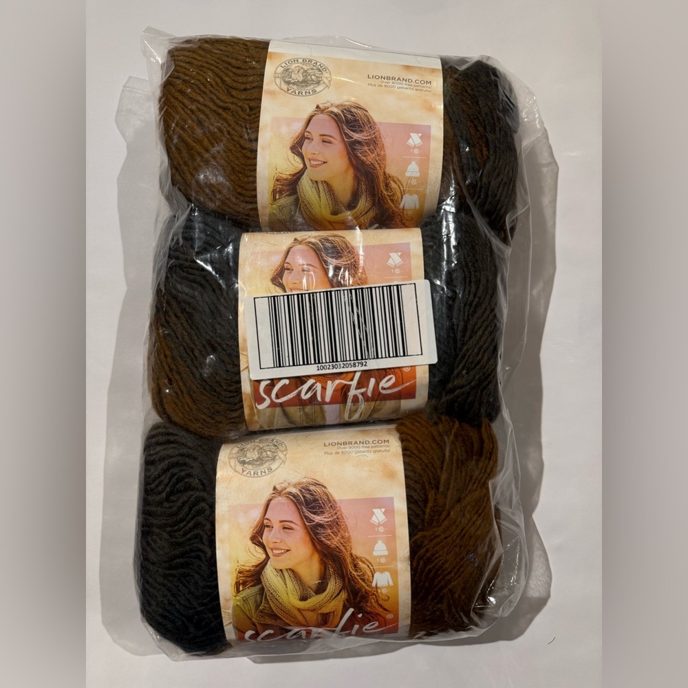 New Scarfie Lion Brand Yarn 3 Pack Iron/Umber #230H Same Dye Lot, Acrylic/Wool